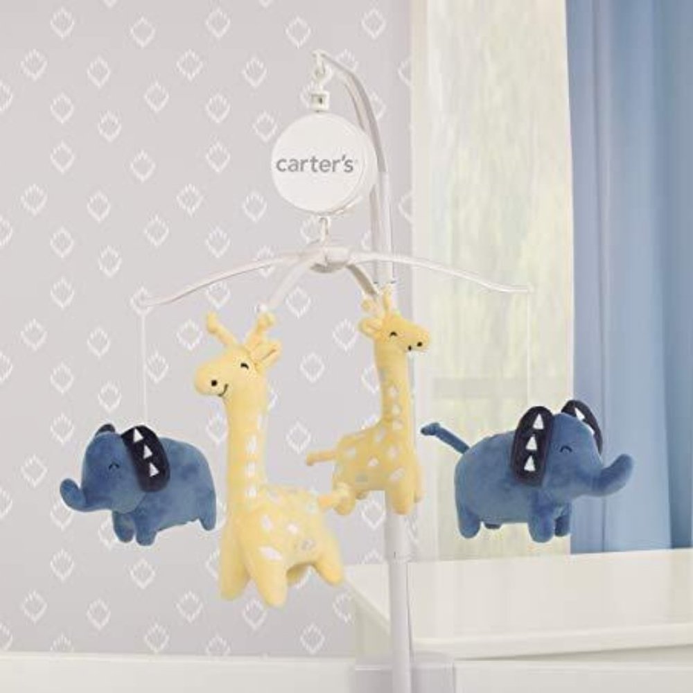 Carter's Modern Jungle Pals Blue & Yellow Elephant & Giraffe Musical Mobile Baby